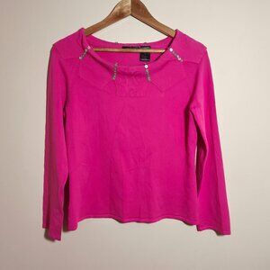 y2k Knit De Knit Boat Neck MOP Button Sweater sz M/L Pink Resort Beach Flirty